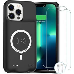Battery Case for iPhone 13 Pro Max, 12000mAh Rechargeable Portable Charging Case with Wireless Charging Compatible for iPhone 13 Pro Max (6.7 inch) with CarPlay Battery Pack Charger Case (Black)