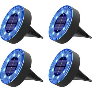 Joomer Solar Ground Lights, 4 Pack 8 LED Solar Lights Outdoor Waterproof IP68 Disc Light Landscape Lighting Garden Light for Patio Pathway Lawn Yard Driveway Walkway(Blue)