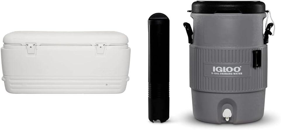 Igloo Polar 120 Qt. Cooler & 5 Gallon Portable Sports Cooler Water Beverage Dispenser with Flat Seat Lid, Gray, 4 Qt