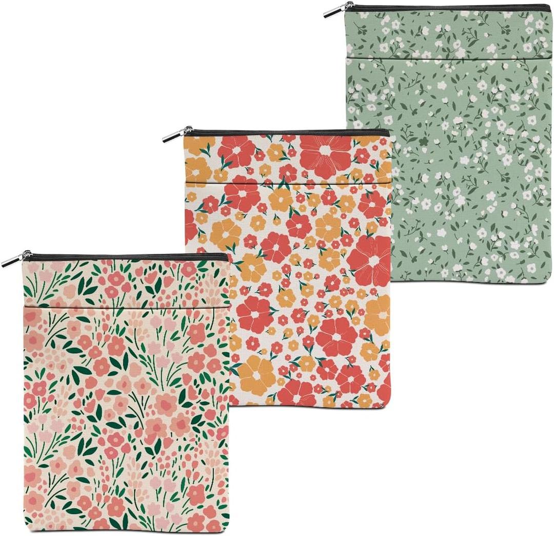 3Pcs Flower Botanic Book Sleeve Book Accessories Book Cover Book Protector Christmas Birthday Boss Day Book Lovers Gifts Bookish Book Club Gifts for Readers Women Librarian Book Lover Aunt (Color 0291)