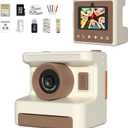 Kids Camera Instant Print, Instant Print Camera for Kids with 32GB SD Card, Toddler Gift for Ages 6-12, Grayscale Printing No Ink Needed Thermal Printer, 48MP FHD Video, 2.4" Screen (Brown)