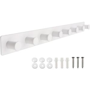 Coat Rack Wall Mount, White Coat Hooks Screw in, Stainless Steel Door Hooks for Hanging Hat Towels Clothes, Hook Rail with 8 Round Hangers (White, 8 Hooks)
