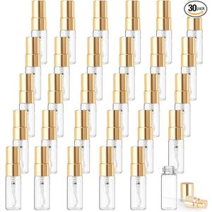 13 Pack 3ml Fine Mist Atomizer Glass Bottle Mini Clear Spray Vials Empty Refillable Perfume Bottles with Gold Lids for Fragrance Scent Liquid Sample DIY Sprays