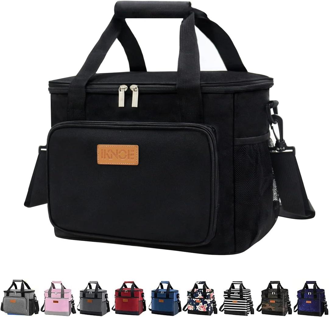 iknoe Insulated Lunch Bag, Foldable 14L Cooler Bag for Men & Women, Leakproof Thermal Design, Great for Office, Picnic, Travel, Lunch Box, Black New (Large)