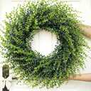 26''Large Artificial Boxwood Wreath for Front Door, All Year Round Greenery Wreath Home Decor Artificial Spring Summer Greenery Hanging for Wall Farmhouse Wedding Indoor Outdoor Decor(Include Ribbon)
