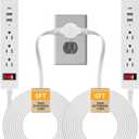 Split Extension Cord 12FT, Twin Flat Plug Power Strip with 6 AC Outlets and 6 USB Ports, 3 Prong Double Extension Cord for Behind Bed, Couch, Nightstands, Vanity and Furniture