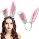 Bunny Ears Headbands Furry Rabbit Ear Headband Party Prom Cosplay Headwear Costume Hair Accessories for Women (White)