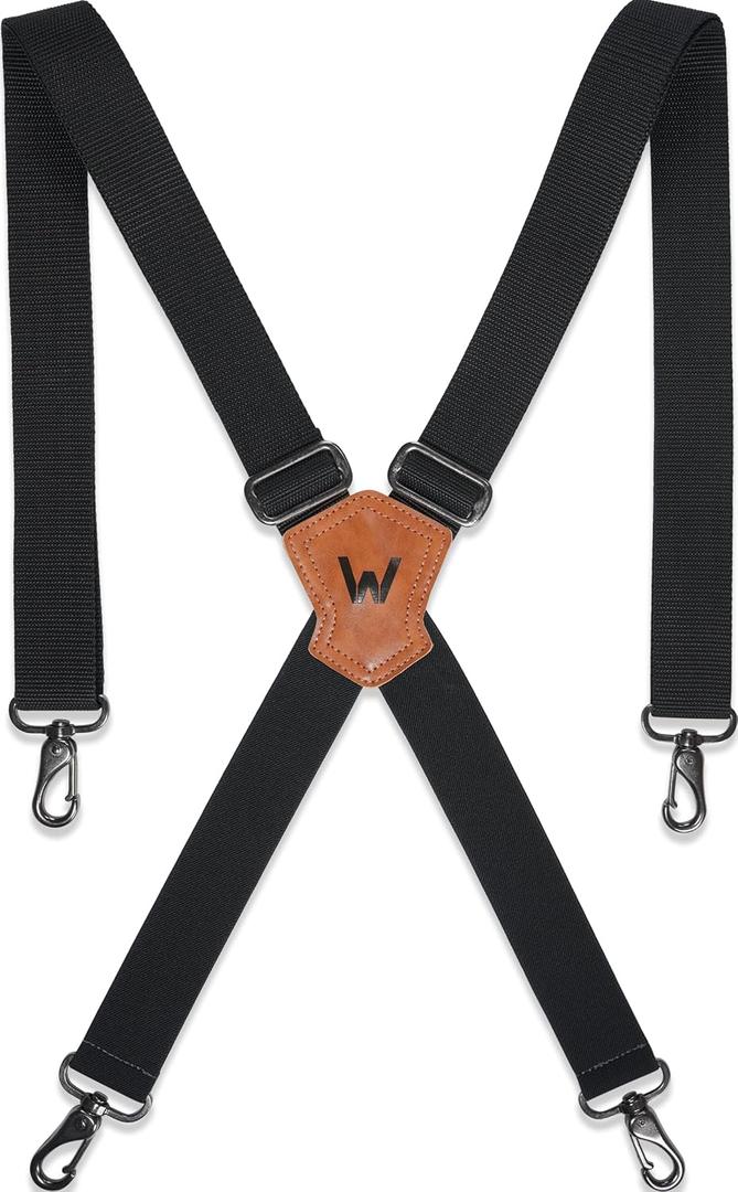 WELKINLAND 1.5Inch Black Suspenders, Heavy Duty Work Suspenders Men, Comfortable Black Suspender Men Belt Loop, Sturdy Suspender Jeans Hooks (Black)