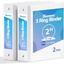 SUNEE 3 Ring Binder 2 Inch 2 Pack, Clear View Three Ring PVC-Free (Fit 8.5x11 Inches) for School or Office Supplies, White