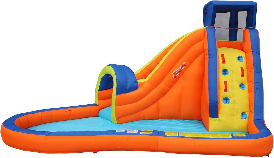 BANZAI Pipeline Water Park Toy, Length: 14 ft 7 in, Width: 9 ft 6 in, Height: 7 ft 11 in, Inflatable Outdoor Backyard Water Slide Splash Bounce Climbing Toy, original