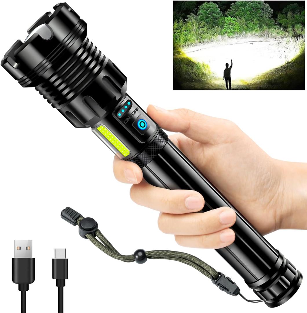 ANKRA 990000 High Lumens Flashlights Rechargeable with COB Work Light Super Bright LED Flashlight Zoomable&14 Modes &Waterproof Tactical Flashlight for Emergencies, Camping, Hiking, Outdoor, Indoor