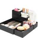 6 PCS Black Drawer Organizer Set 3-Size, Makeup Organizer,Versatile Desk and Vanity Drawer Organizer Trays, Storage Bins for Bedroom, KitchenBathroom