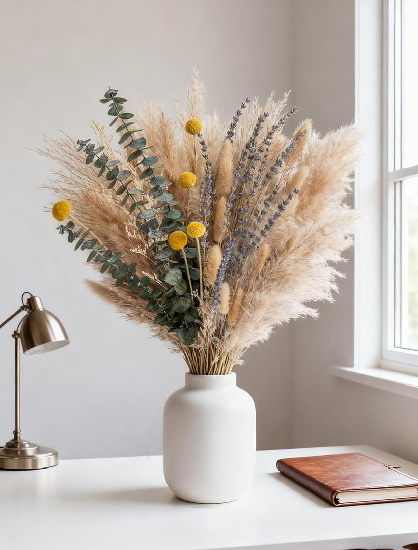 Boho Decor Bouquet - Pampas Grass,Eucalyptus,Lavender,Bunny Tail,Billy Balls 16~17inch Natural Dried Flowers for Home,Living Room,Wedding,Room,Wall Decor