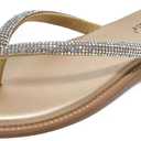 NianEr Womens Microfiber Leather Comfort Foam Rhinestone Glitter Sparkly Dress Flip Flop Sandals Summer Cute Flat Slides (Gold)