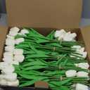 Janinka 100pcs Artificial Tulip Flowers Fake PU Tulips Faux Latex Bouquet Flower Centerpieces Arrangement Floral for Mother Day Wedding Spring Decorations (Milk White)