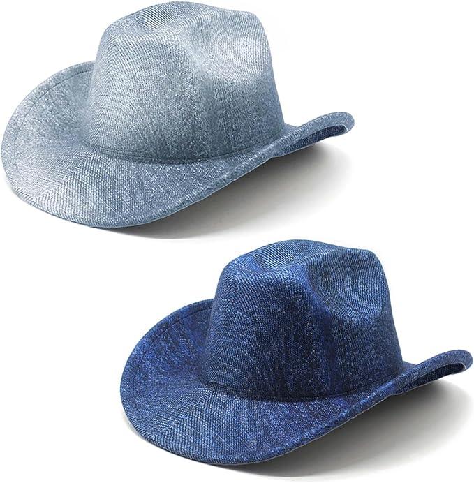 Western Cowboy Cowgirl Hats for Women Men Denim Party Vintage Wide Brim Fedoras Hat Retro Beach Cowboys Sun Hat S