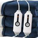 Electric Heated Blanket King Size 90"x100" - Dual-Sided with Microplush & Sherpa Fabric, 4 Heat Settings & 10 Hours Auto Off, Dual Controller, Machine Washable - Dark Blue (07-dark Bule)
