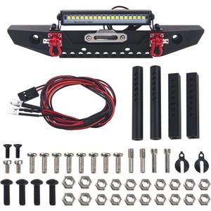 ShareGoo Metal Front Bumper with Lights Bar Tow Trailer Compatible with Traxxas TRX-4 Axial SCX10 90046 90047 SCX10 II 1/10 RC Crawler Car