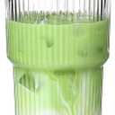 20 oz Glass Tumblers, Iced Coffee Cups with Lids and Glass Straws, Thickened Wall Ribbed Glass Cups, Ideal for Smoothies, Cocktails, and Juices  Vintage and Durable Drinkware  1 Pack