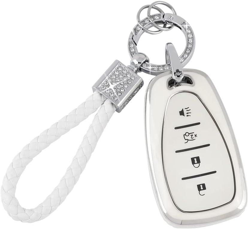 PIFOOG White Key Fob Cover for Chevy Chevrolet Malibu Equinox Camaro Blazer Traverse Accessories 4 Button Keys Shell Case Glitter Car Keychain Protection Cute Girly Women Silver PIFOOG White Key Fob Cover for Chevy Chevrolet Malibu Equinox Camaro Blazer Traverse Accessories 4 Button Keys Shell Case Glitter Car Keychain Protection Cute Girly Women Silver
