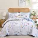 WONGS BEDDING Floral Quilt Set Queen Size, 3 Pieces Colorful Botanical Plants Pattern Bedspread Coverlet Set with 2 Pillowcases, Soft Lightweight Microfiber Bedding Set for All Season(96"90")
