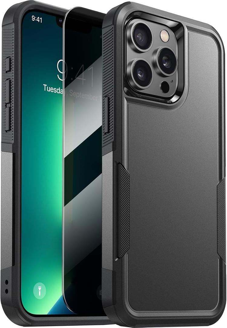 Diaclara Designed for iPhone 13 Pro Max Case, [with Privacy Screen Protector] [Anti Spy] [Military Grade Drop Protection] Heavy Duty Full-Body Shockproof Phone Case, Black