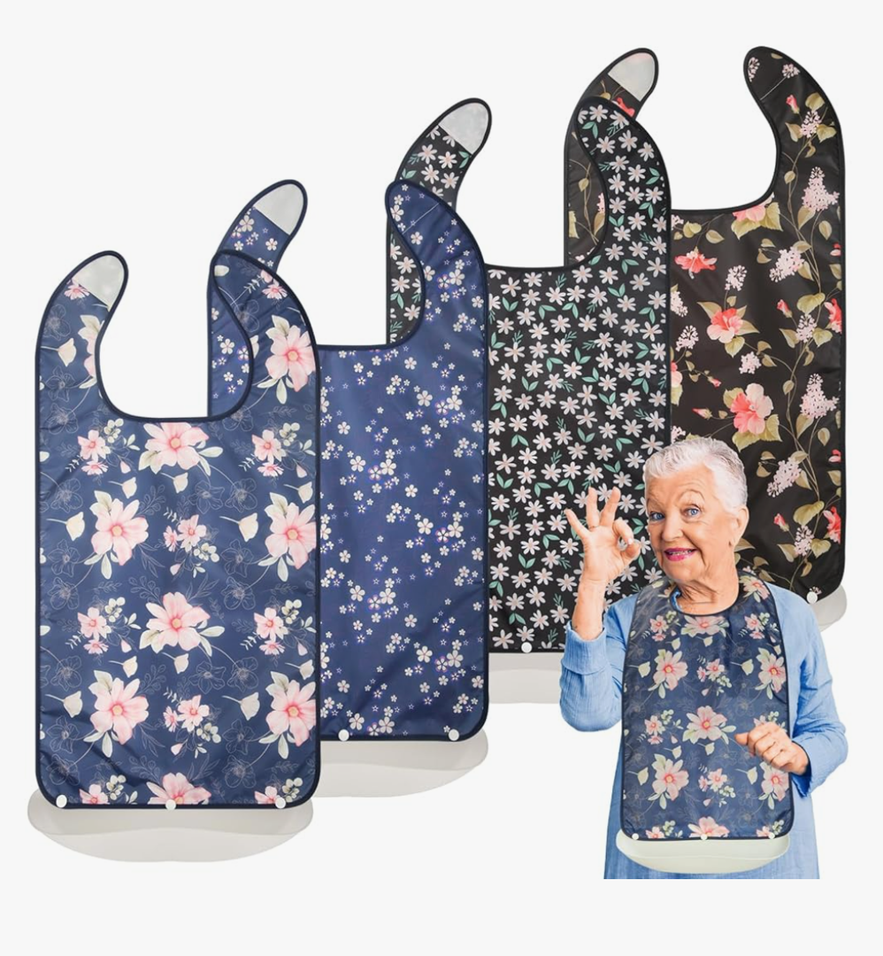 Bravace 4 Pack Adult Bibs for Eating Waterproof Clothing Protector with Detachable Crumb Catcher Adult Bibs for Women and Men