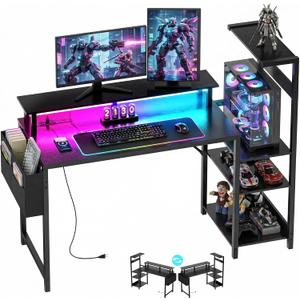Gaming Desk 47 Inch Computer Table with Storage Shelves & Monitor Stand
