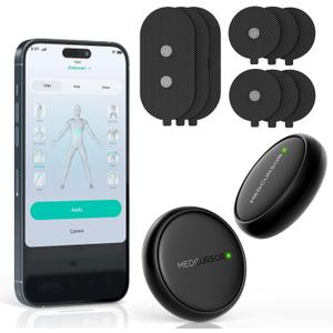 Medcursor Wireless TENS EMS Muscle Stimulator, 3-in-1 Dual Channel Unit with App Control, 25 Intensity Levels, 8 Massage Modes for Back, Neck and Muscle Relief, Portable with Storage Pouch