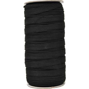 Mandala Crafts 10mm 50 Yds Roll of Black Elastic Bands for Sewing - 3/8 Flat Elastics Cord - 3 8 Inch Braided Stretch Straps for Crafting