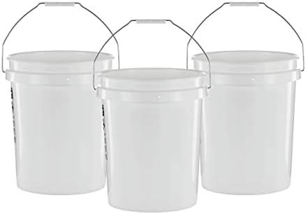 United Solutions 5 Gallon Bucket - 3 Pack, White, Heavy Duty BPA-Free Plastic Bucket, Comfortable Handle, Easy to Clean, Perfect for on The Job, Home Improvement, or Household Cleaning