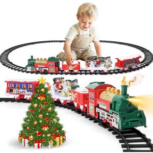 deAO Christmas Train Set Christmas Tree Train for Around The Tree, Christmas Toys Trains Toy with Lights,Sounds,4 Cars,12Tracks, Christmas Birthday Gifts for Kids Ages 3+
