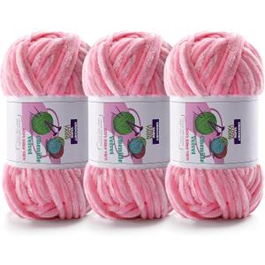 3 Skeins Velvet Chunky Yarn, Chenille Yarn for Crocheting and Hand Knitting, Blanket Yarns for Making Scarves and Knitting Projects - Amigurumi Crochet Yarn (33.5oz, 387.5yds) (Cherry Blossom Pink)