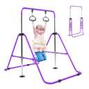 Amrta Foldable Gymnastics Bar with Rings, Adjustable Collapsible Horizontal Training Equipment Set for Indoor Outdoor Home Use Gym Gift in Pink Purple Blue (Purple)