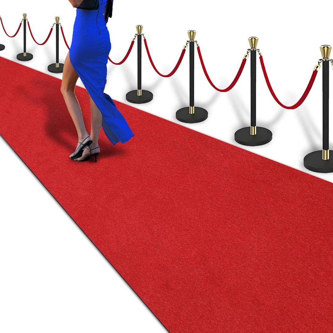 3ft x 20ft Extra Thick Red Carpet Runner for Party, Non-Slip TPR Rubber Backed red Rug, Wedding and Events Decorations, Reusable (3ftx20ft)