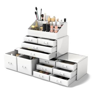 Readaeer Makeup Cosmetic Organizer Storage Drawers Display Boxes Case with 12 Drawers (White) (9.4 x 5.4 x 15.9 inches)