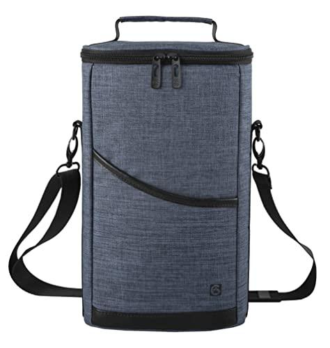 ALLCAMP 2 Bottle Wine Tote Carrier - Insulated Portable Padded Canvas Wine Bag for Travel, BYOB Restaurant, Wine Tasting, Party, Great Christmas Day Gift for Wine Lover，Blue