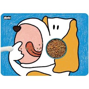 Miyoky Large Dog Food and Water Mat - Non-Slip, Absorbent, Easy Clean Pet Feeding Placemat, Waterproof Quick Dry for Messy Drinkers in Blue (27.5"x19.6")