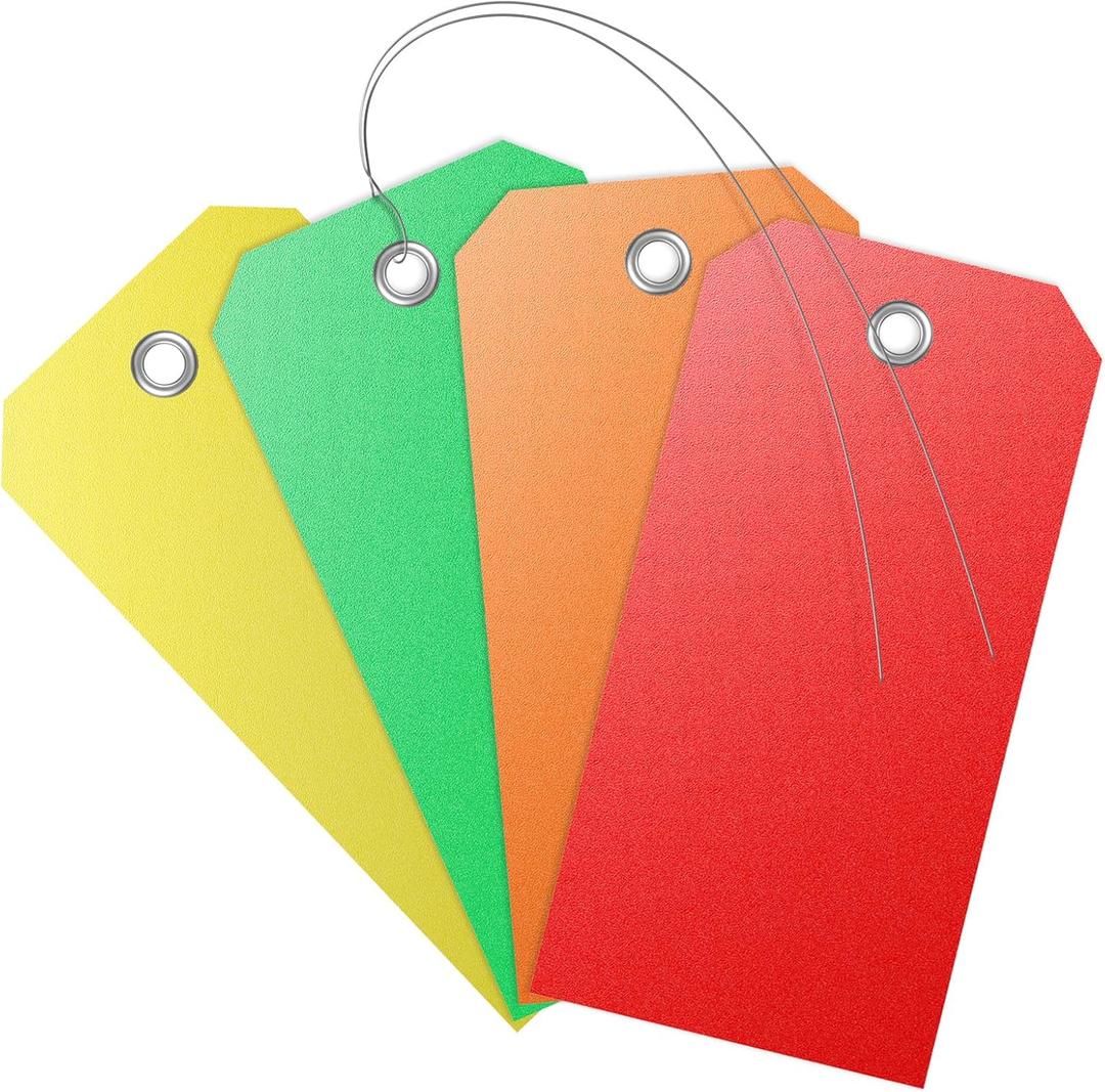 Uniclife 120 Pcs Plastic Tags for Labeling 4 Colors, 4.7"x 2.36" Plastic Shipping Tag with Wire Writable Waterproof Tag Price Tags with Reinforced Eyelet Blank Hang Label for Luggage