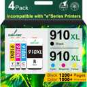 SAILNER 910XL Ink Cartridges for HP Printers Latest Chip Replacement for HP 910 910XL ink Cartridges Combo Pack Use for HP OfficeJet Pro 8020 8025 8028 8035 Officejet 8015 8010 Printer Ink 910, 4-Pack
