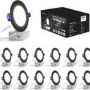 VOLISUN 12 Pack 4 inch Recessed Lighting, 5CCT LED Recessed Light Black, 2700K-5000K Selectable, 9.5W Eqv 80W, 810LM Dimmable Canless Wafer Downlight, LED Ceiling Light ETL Certificated