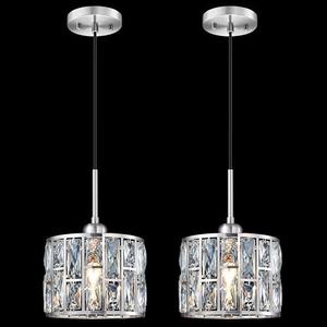 2 Pack 1 Light Hanging Kitchen Island Crystal Pendant Ceiling Light Fixture,Modern 8.3" Crystal Shade Brushed Nickel Finish for Bar,Dining Room,Living Room Over Sink Hallway