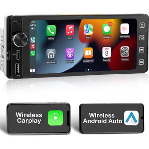 Single Din Touchscreen Radio Wireless Apple Car Play Wireless Android Auto, 6.2 in Single Din Car Stereo with Mirror Link Bluetooth FM GPS Navigation SWC EQ