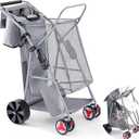 DoubleFill Beach Cart with Big Wheels for Sand, Foldable Beach Wagon Buggy with Surfboard Holder, Removable Tote and Aluminum Frame, Wide Wheel for Chairs, Cooler, Camping, Picnic Outdoor