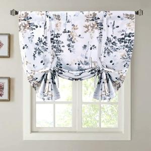 H.VERSAILTEX Blackout Tie Up Curtain - Thermal Insulated Balloon Curtain for Small Window, Kitchen - Rod Pocket Panel, 42" W x 45" L, Floral Pattern in Bluestone and Taupe