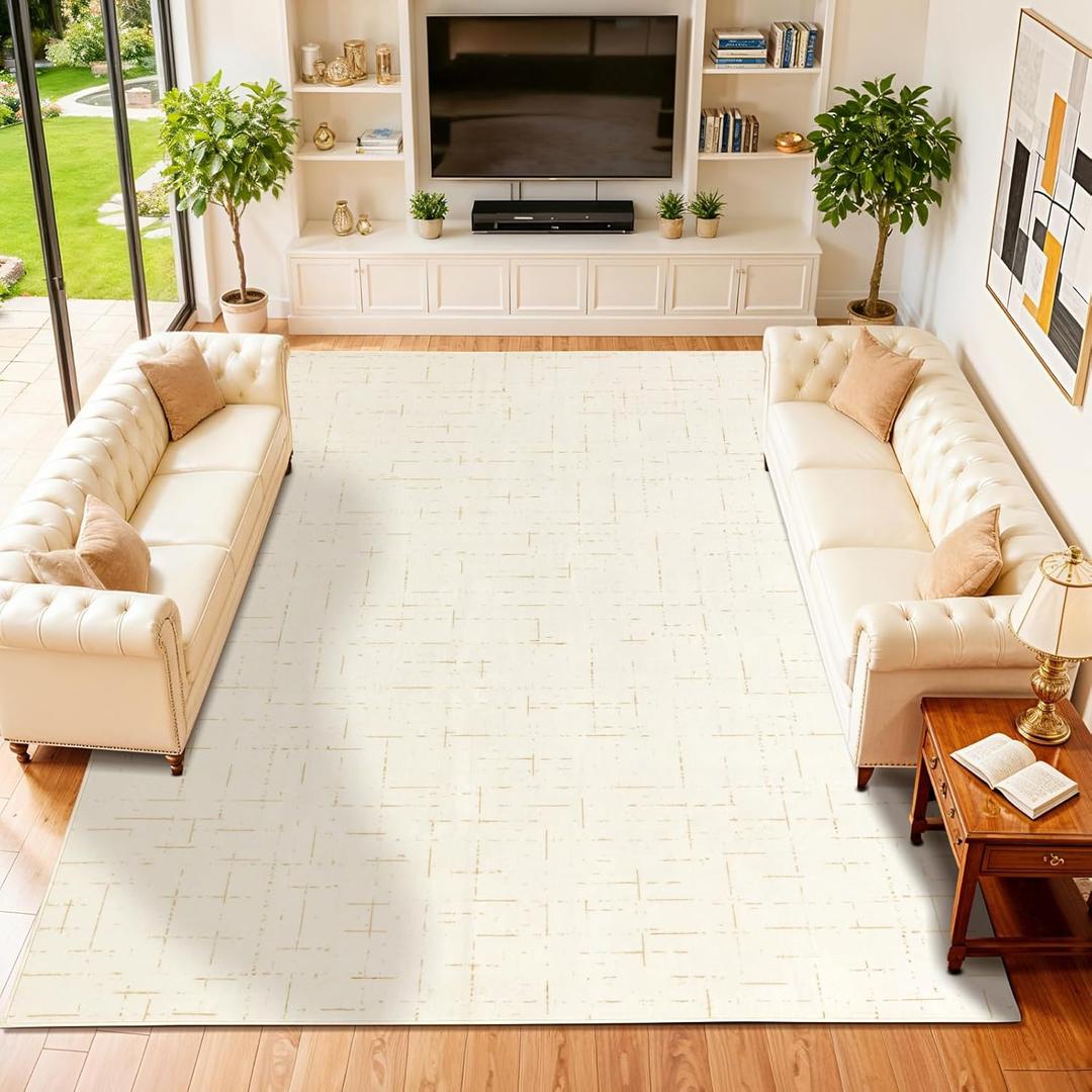 Washable Rug 8x10 Area Rugs for Living Room - Stain Resistant Non-Slip Backing Boho Rug for Bedroom,Durable & Ultra-Thin Vintage Large Area Rug(8x10,White)