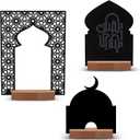 Gerrii 3 Pcs Ramadan Tabletop Decoration Eid Mubarak Islamic Decors Acrylic Ramadan Display Stand Set with Wooden Base for Home & Mosque Decoration, Black Eid Mubarak Display