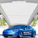 Upgrade Tesla Model Y Sunshade Roof [Never Sag Gap, Nano Ice-Crystal Coatings] 3-Gen Heat Insulation Keep Cooling Foldable Glass Roof Sun Shade, Accessories for Model Y 2020~2024,Tesla Interior White