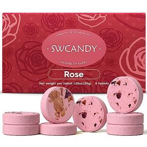 SWCANDY Shower Steamers Aromatherapy Birthday Gifts for Women Travel Essentials, 7Pcs Rose, Bath Bombs Shower Bombs with Natural Essential Oils, Relaxation Home SPA