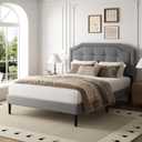 HAOARA Full Size Bed Frame, Full Size Platform Bed Frame with Upholstered Button Tufted Headboard, Strong Wood Slats, No Box Spring Needed, Mattress Foundation, Easy Assembly Grey